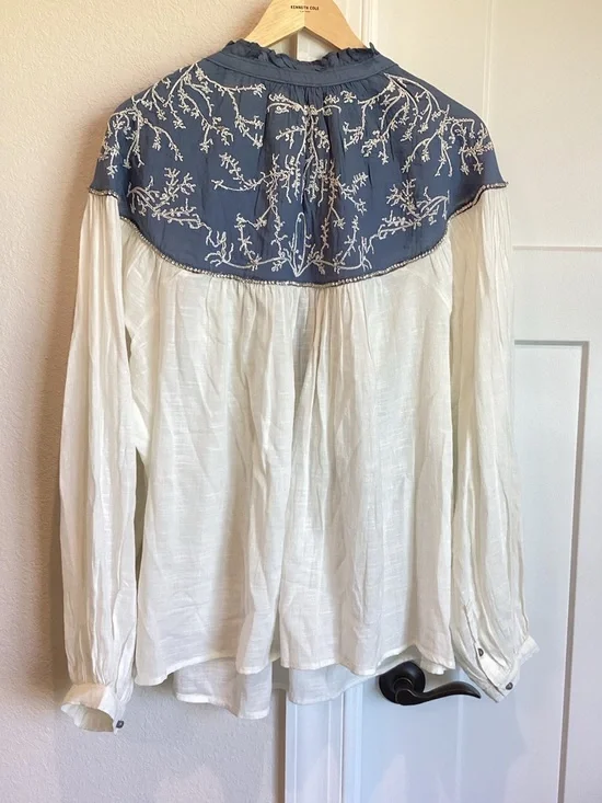 Anthropologie Puff-Sleeve Embroidered Buttondown Blouse Pilcro NEW 2X Ivory - Picture 12 of 16